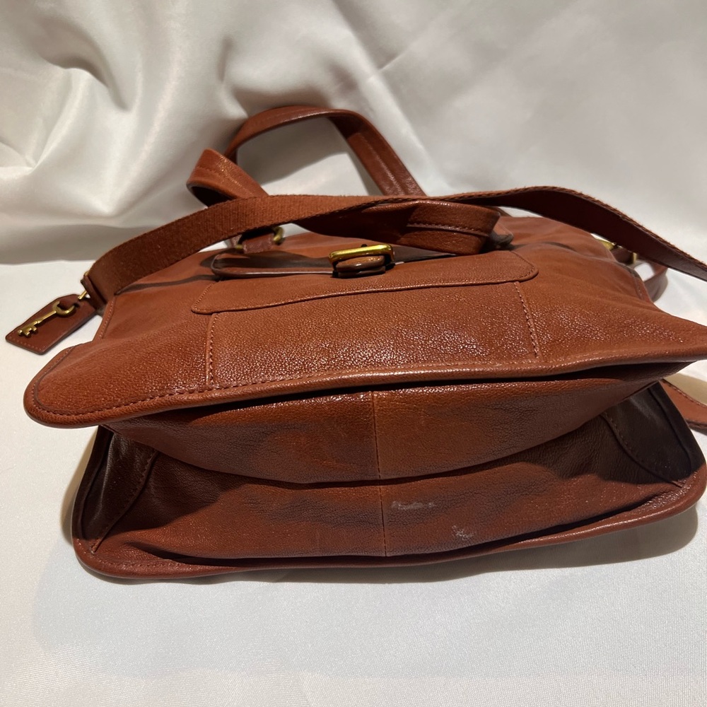 Fossil 11 X 13 Camel Satchel Bag With Two Top Han… - image 5